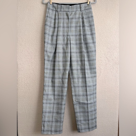 Nordstrom Straight Wide Leg Plaid Pants Slacks-Womens 4-Gray & Black-Office-Work - Picture 1 of 9